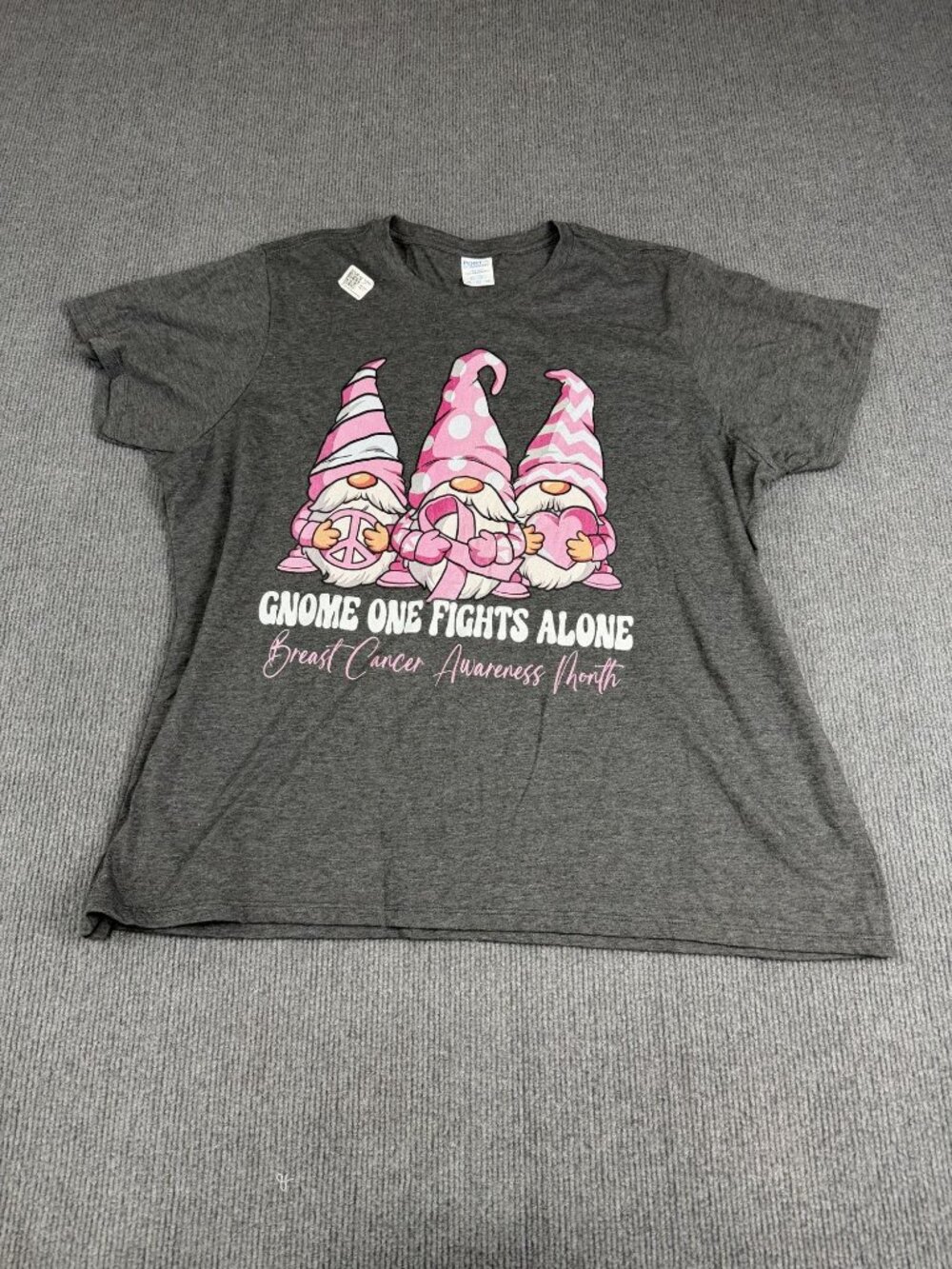 Port & Company Breast Cancer Awareness Month Gnome Graphic T-Shirt Gray 3XL NET